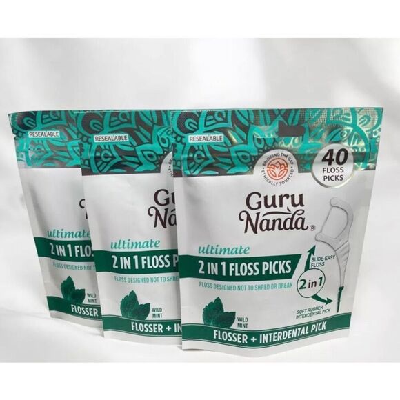 3 PACKS Of  Guru Nanda Ultimate 2 in 1 Floss Picks - Picture 1 of 2